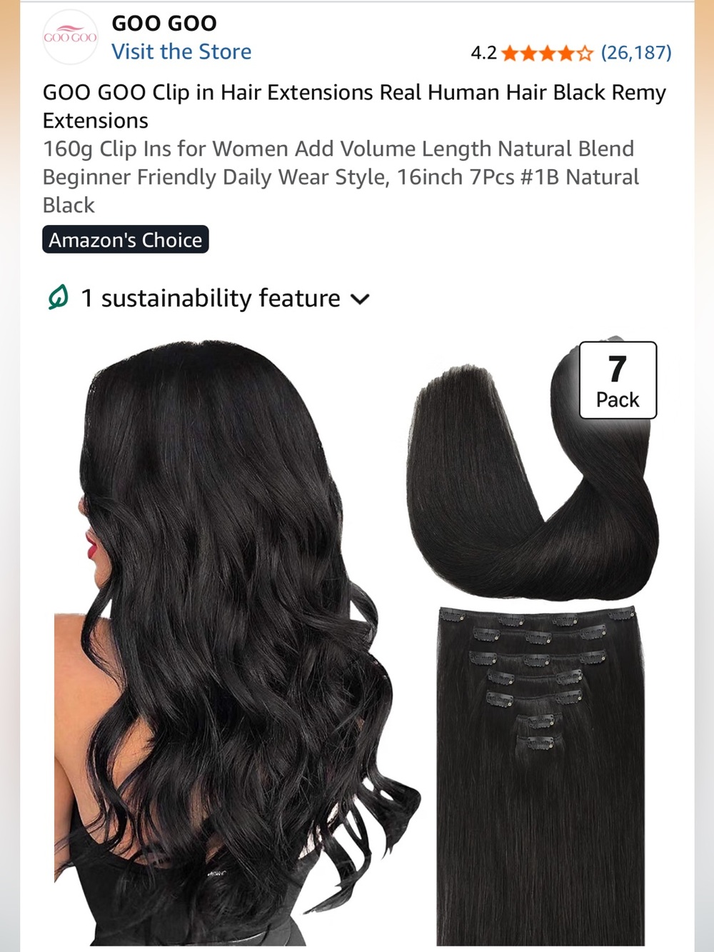 Clip-In Human Hair Extensions - Natural Black (7-Pack)